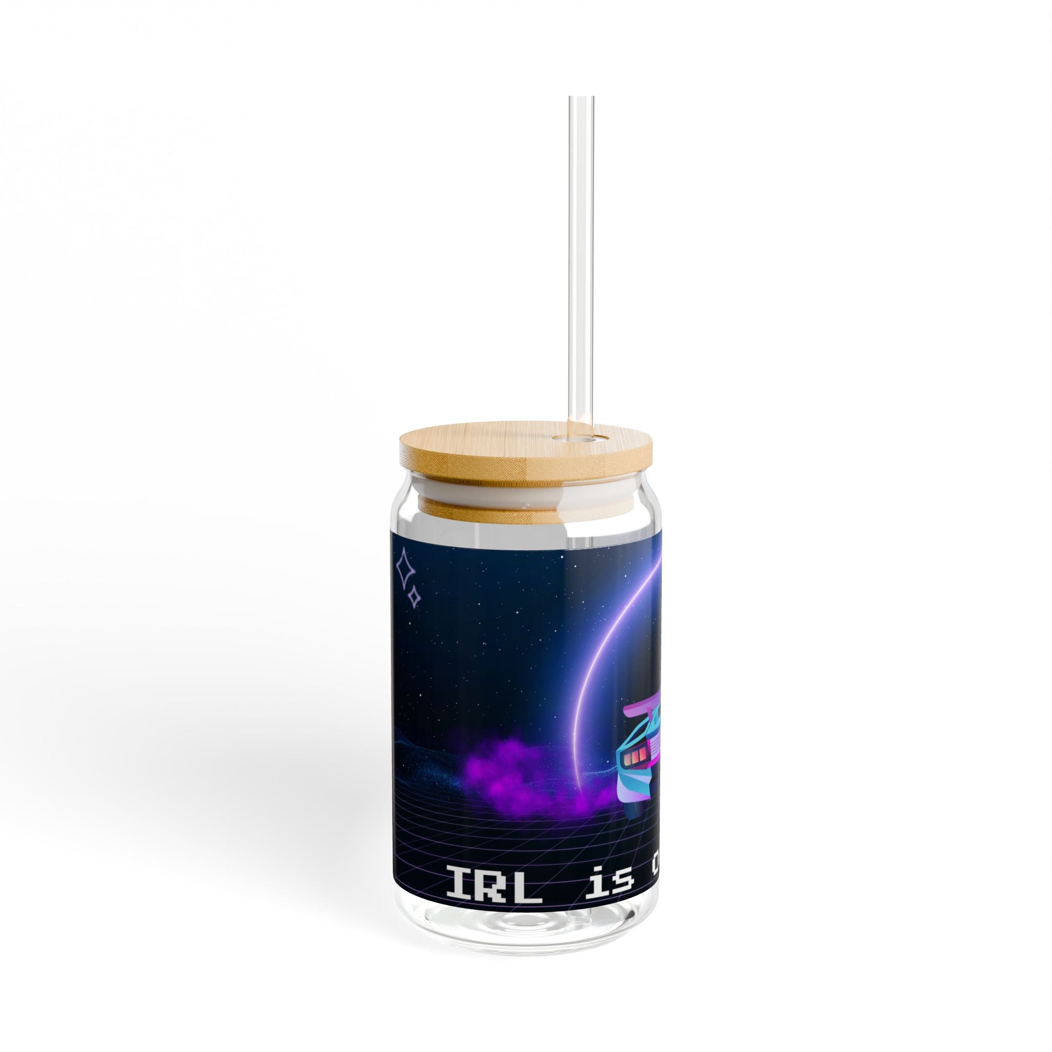Retro-Style 16oz Sipper Glass with Straw - "IRL is Overrated" Design