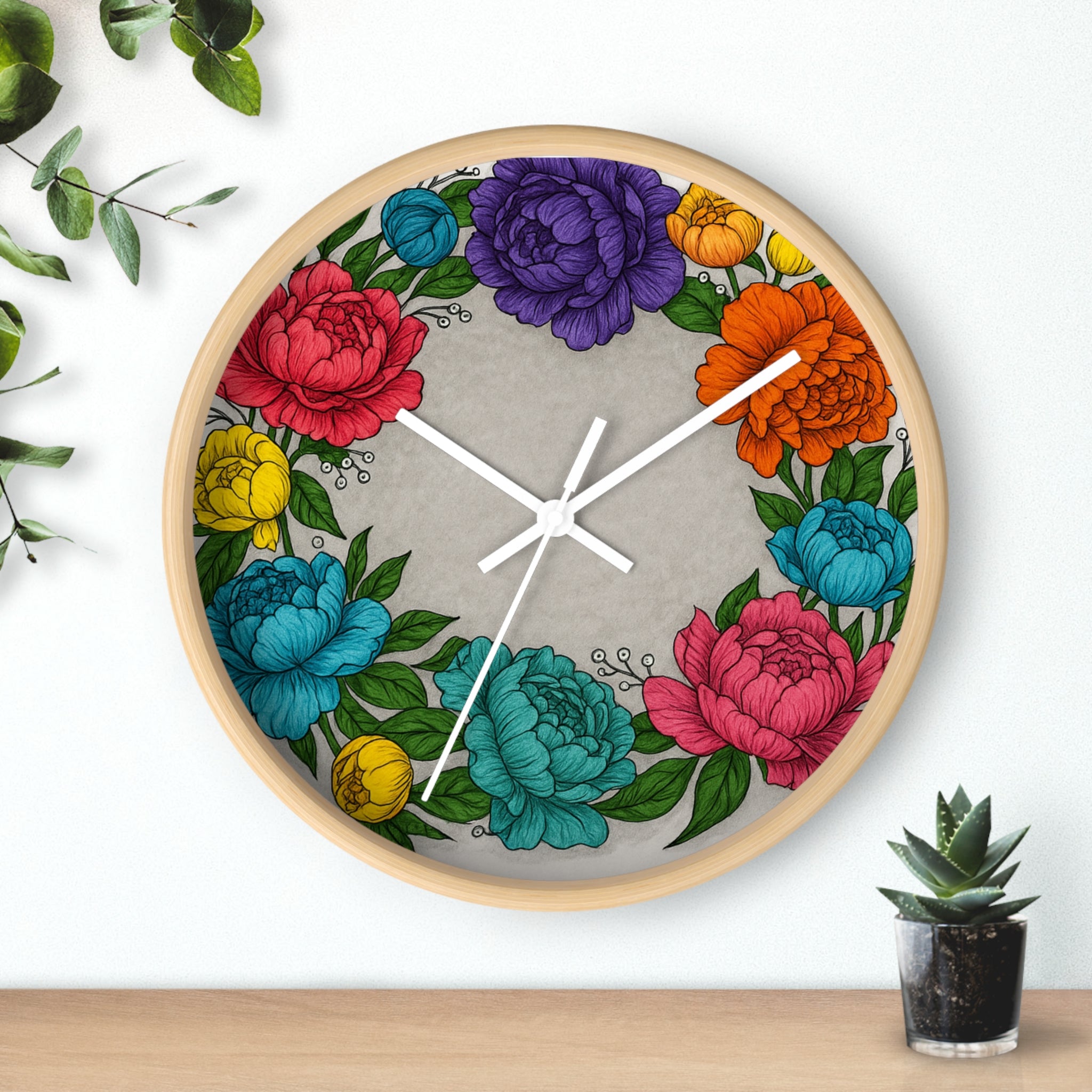 Floral Design Wall Clock - Colorful Home Decor for Any Occasion