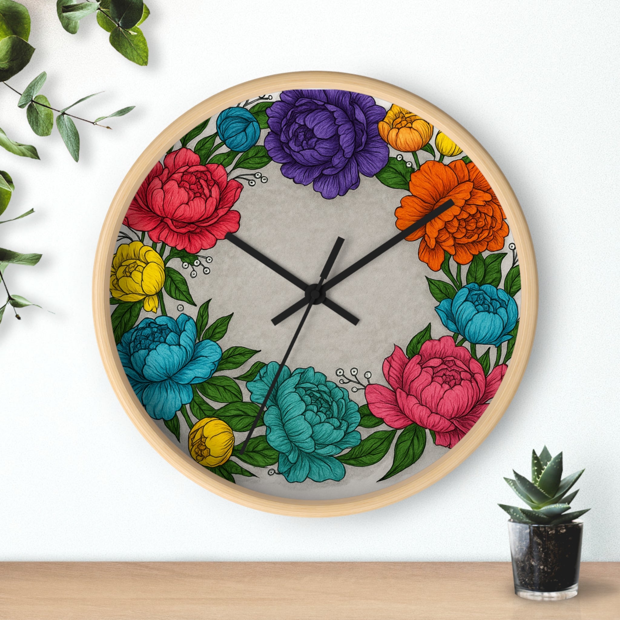 Floral Design Wall Clock - Colorful Home Decor for Any Occasion