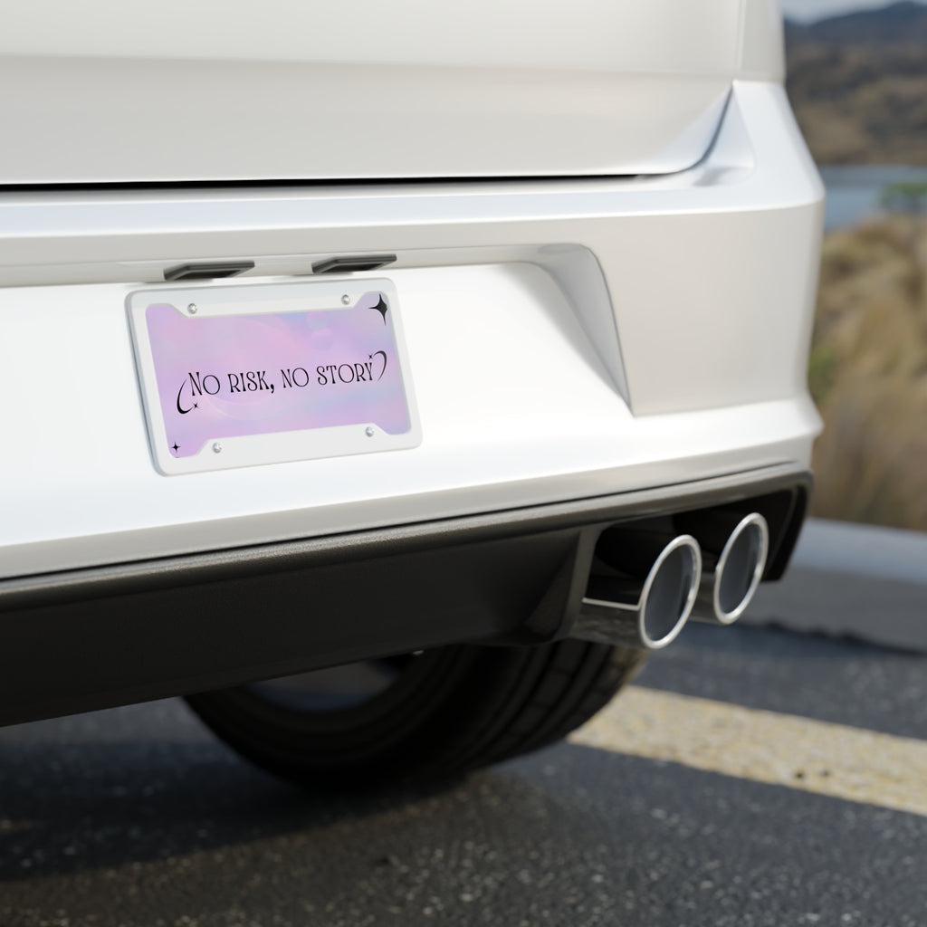 License Plate with 'No Risk, No Story' Quote